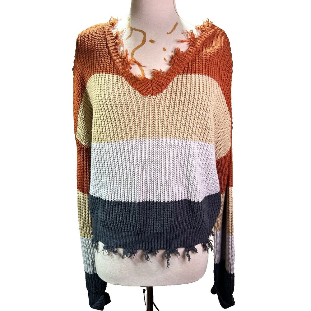 Rue 21 Sweater Size XL Women's Modern Knitted Distressed Boho Chic Top